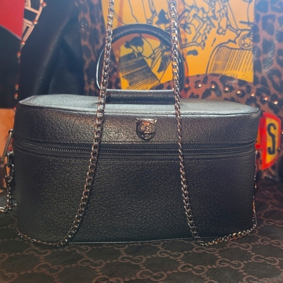 Gucci Cat Pebbled Leather Black Vanity Case Toiletry Case 2way Shoulder Bag - Picture 6 of 16